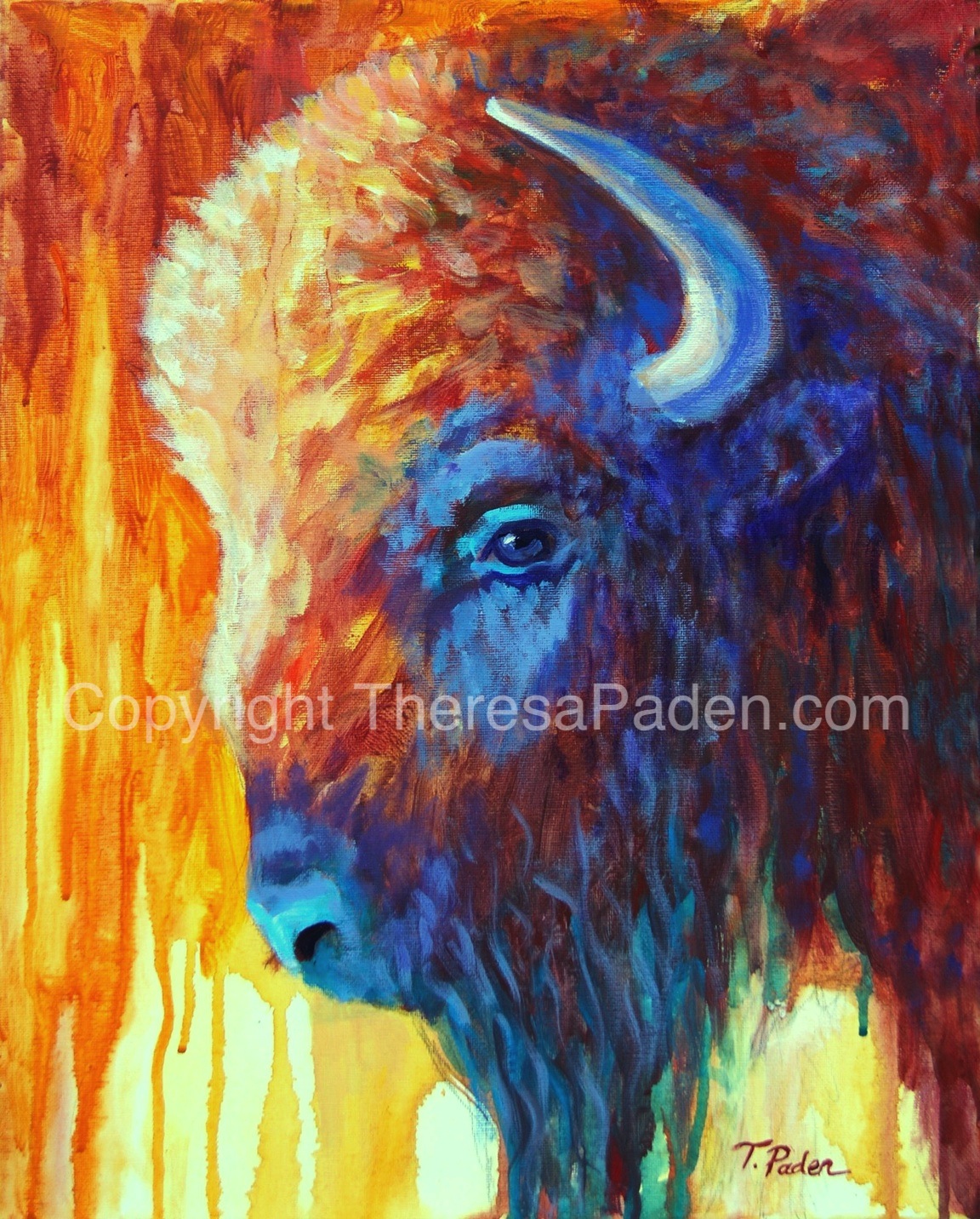 1152x1432 Paintings By Theresa Paden Bison On The Prairie In Autumn - Buffalo Painting Abstract
