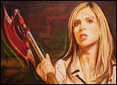 406x293 Buffy With Scythe By Daviddeb - Buffy Painting