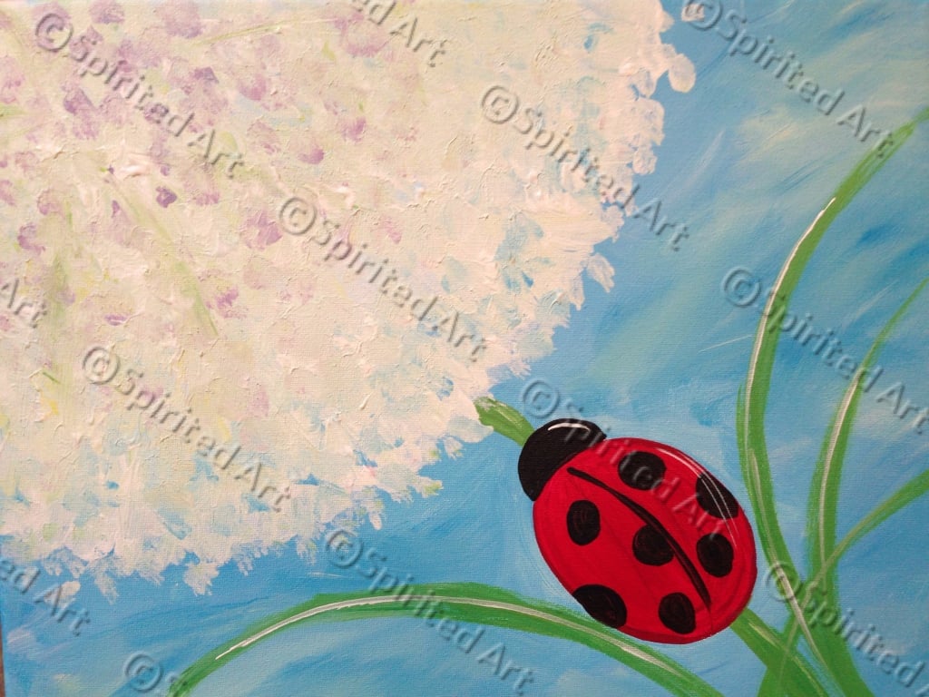 1024x768 Dandelion And Lady Bug Painting - Bug Painting