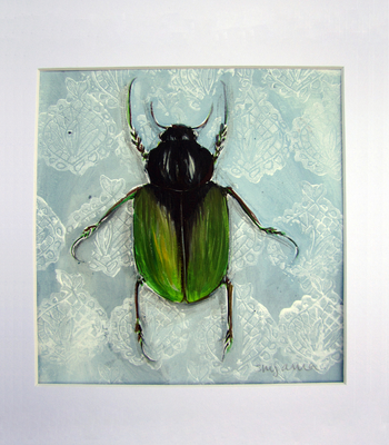 350x400 Green And Black Bug - Bug Painting