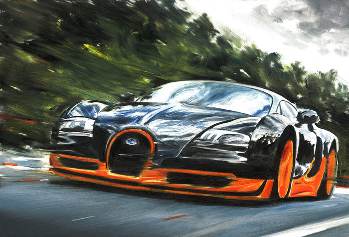 700x475 Bugatti Veyron Sport Luxury Car Original Oil Painting On Canvas - Bugatti Painting