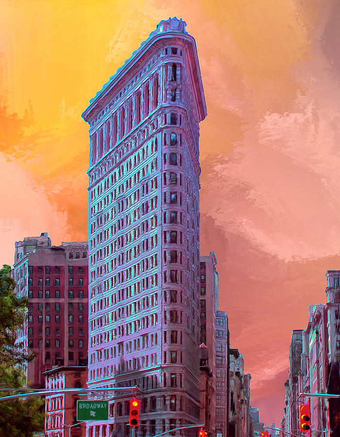 700x900 Flatiron Building At Sunset Painting By Dominic Piperata - Building Painting