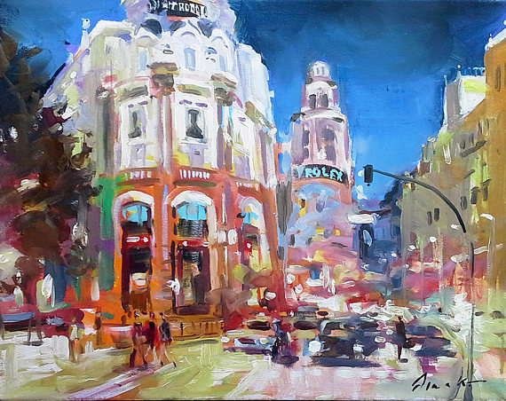 570x452 Madrid Metropolis Building Original Oil Painting 16x20 Canvas - Building Painting