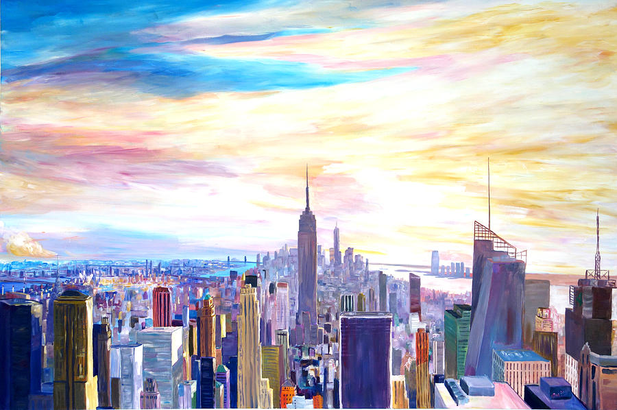 900x598 New York City Manhattan Panorama With Wtc Chrysler Empire State - Building Painting