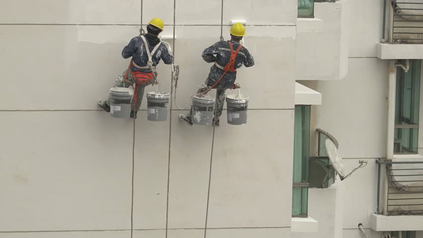 852x480 Stock Video Of Medium Shot Of Workers Hanging Outside 14879455 - Building Painting