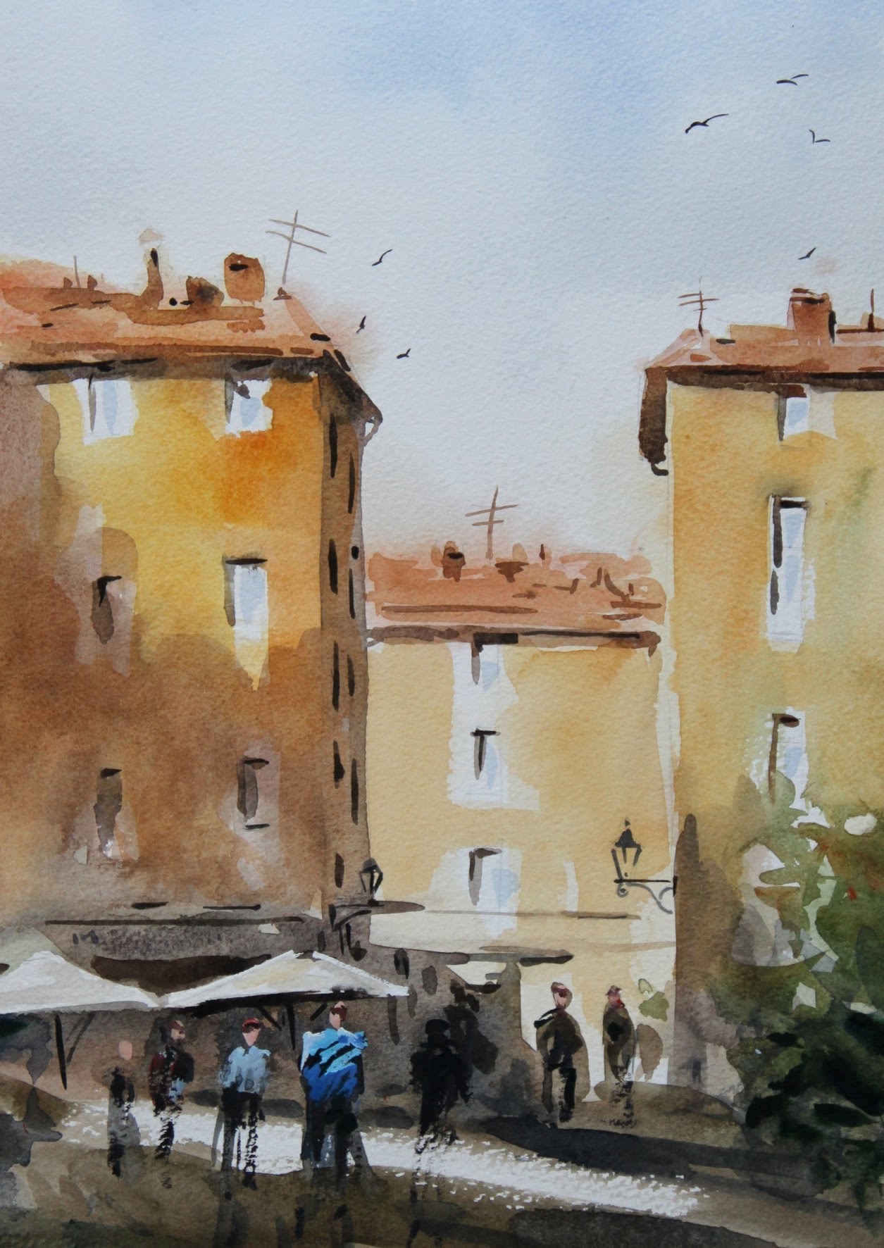 1255x1772 Watercolor Tutorial Art Painting Of Old Town Atmosphere - Building Painting