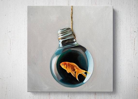 570x407 Light Bulb Jewel Goldfish Canvas Painting Octotreasure - Bulb Painting