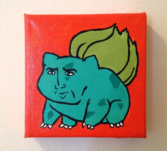 570x515 Original Bulbasaur (Cagesaur) Cagemon Pop Art Painting!!! - Bulbasaur Painting