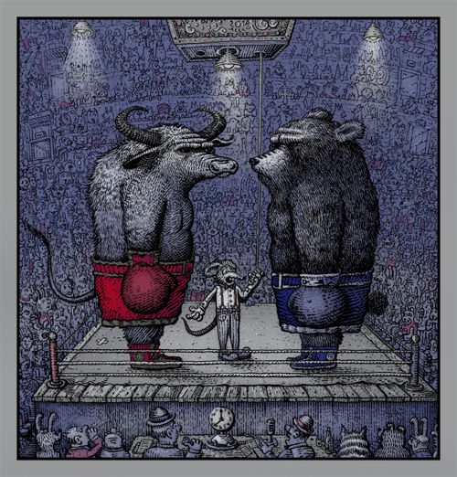 500x522 Omg Posters! Archive Vs. Art Print By David Welker - Bull And Bear Painting