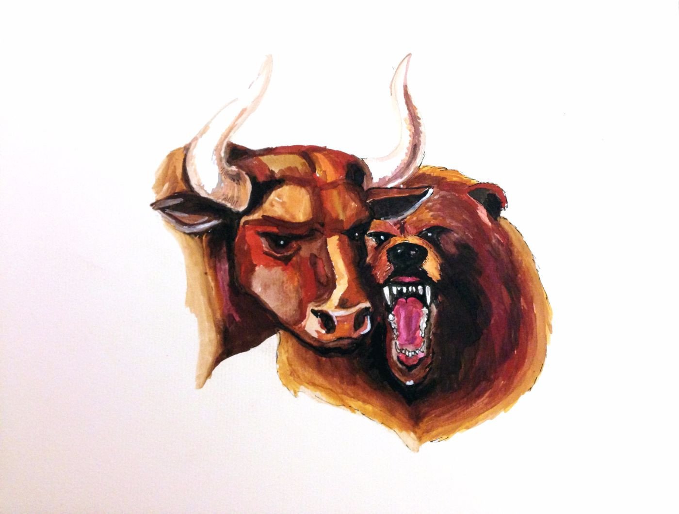 1400x1061 Painting - Bull And Bear Painting