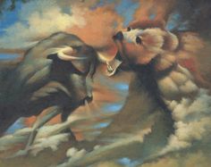 236x187 Bear Vs. Bull Print, Stock Market, Bear, Bull, Painting, Wall - Bull And Bear Painting