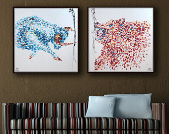 340x270 Painting 55 Wall Street Stock Exchange Bull Vs. Bear - Bull And Bear Painting