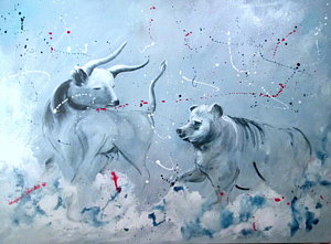 300x221 Red Bear Paintings - Bull And Bear Painting