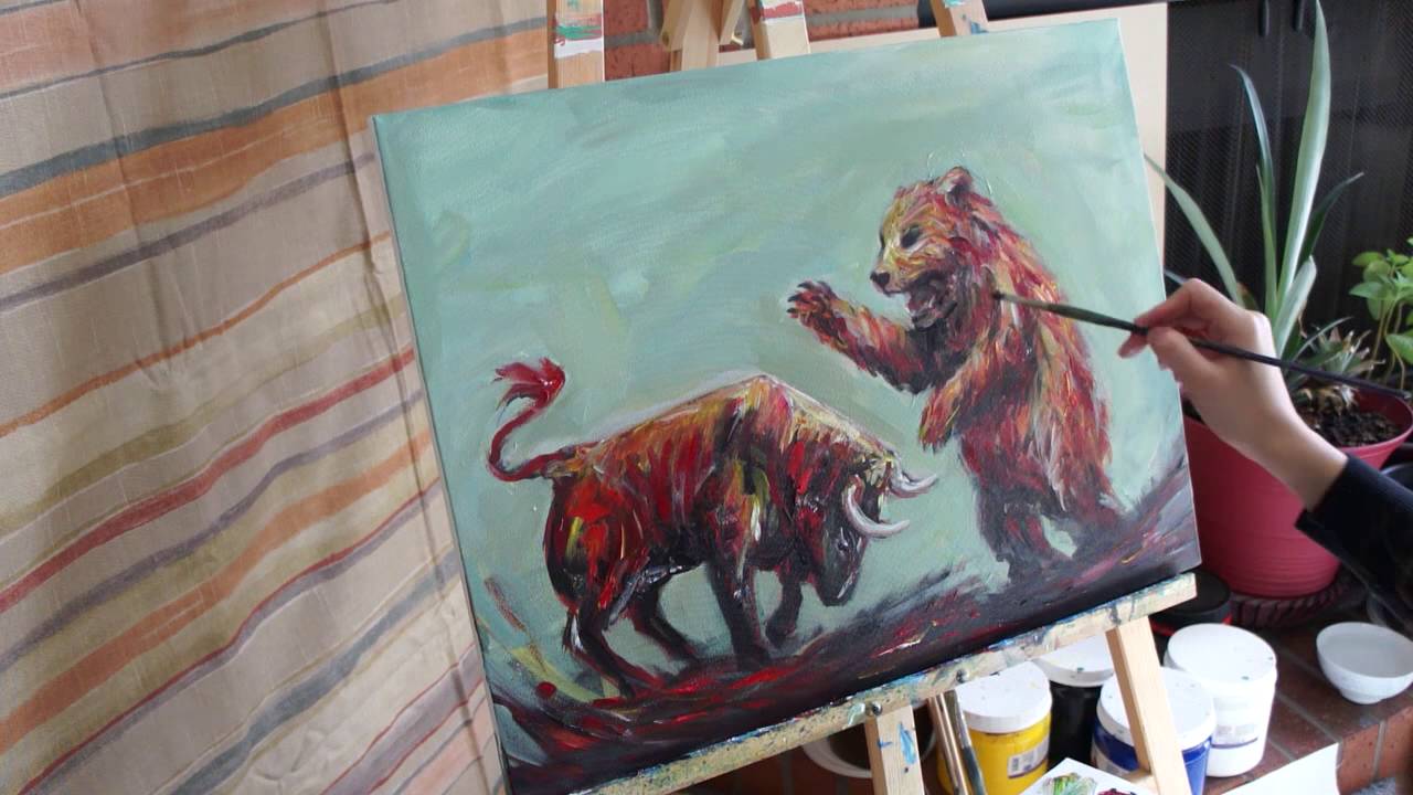1280x720 Speed Painting Time Lapse Bull Vs. Bear - Bull And Bear Painting