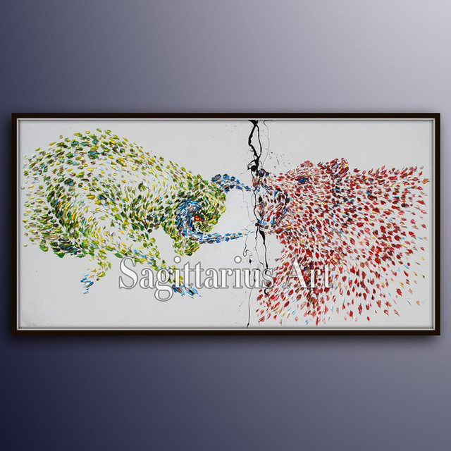 640x640 Texture Animal Painting Bull Vs Bear Handmade Modern Abstract Oil - Bull And Bear Painting