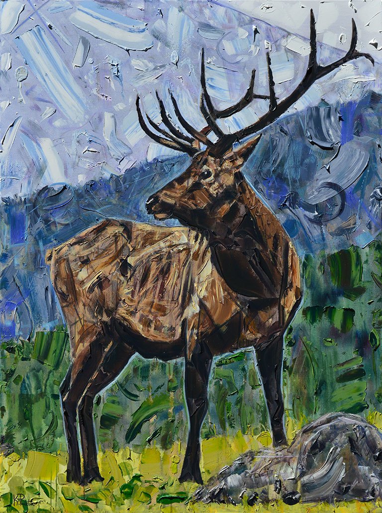 768x1029 Elk Painting Bull Deer Buck With Large Antlers Wildlife Art - Bull Elk Painting