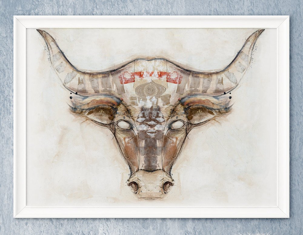 1000x777 Bulls Head Painting Collage Wall Art Canvas Painting - Bull Head Painting