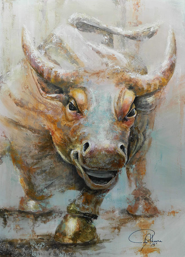 647x900 Bull Market W Redo Painting By John Henne - Bull Head Painting