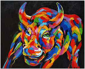 300x244 Hand Painted Impressionist Bull Oil Painting On Canvas Wall Art - Bull Oil Painting