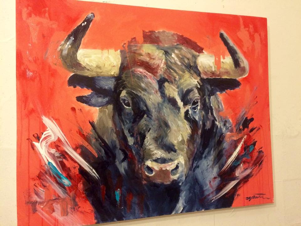 Spontaneus Painting Bull Painting - Bull Oil Painting. 