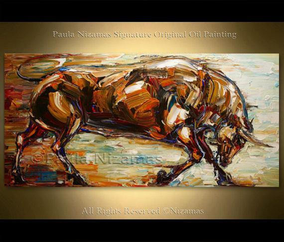 570x486 Bull Oil Painting Animal Contemporary Modern Art On Canvas - Bull Oil Painting