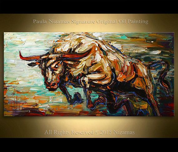 570x486 Bull Oil Painting Large Size Interior Decor Dynamic Powerful My - Bull Oil Painting