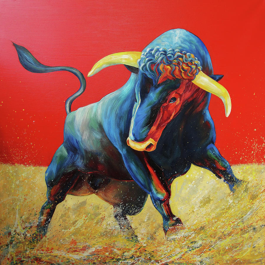 900x900 Bull Painting By Iulia Ciobotaru - Bull Painting