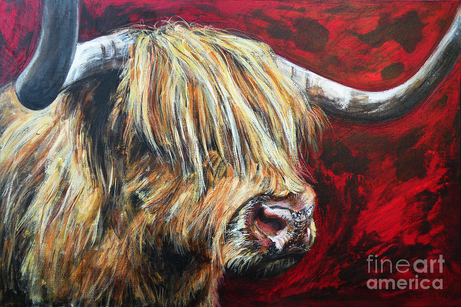 900x600 Highland Bull Painting By Leigh Banks - Bull Painting