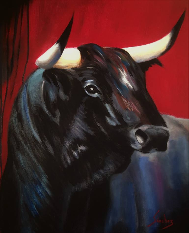 770x951 Saatchi Art Black Bull Painting By Manuel Sanchez - Bull Painting
