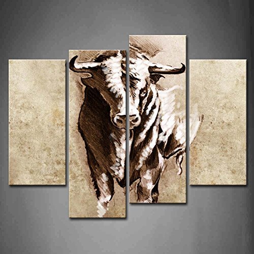 500x500 4 Panel Wall Art Spanish Bull Dangerous Bull - Bull Painting