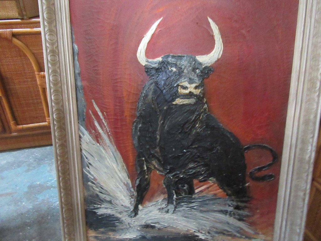 1024x768 Thick Vintage Bull Painting Palm Beach Regency - Bull Painting