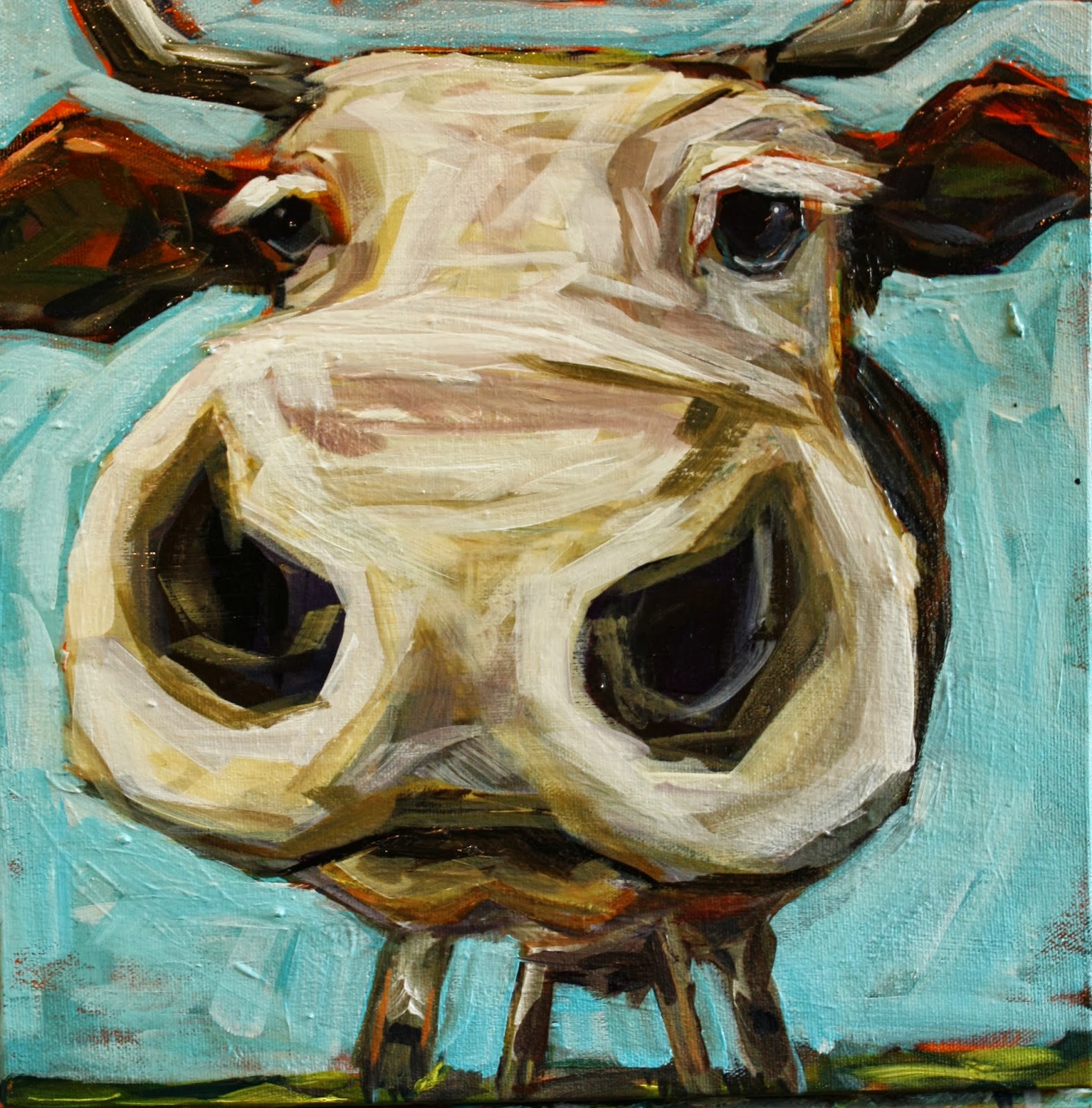 1577x1600 Kandice Keith Fine Art First Bull 12x12 Acrylic On Raised Canvas - Bull Painting On Canvas