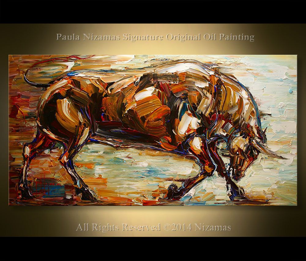1000x853 Original Modern Bull Oil Texture Painting On Canvas Artcoast - Bull Painting On Canvas