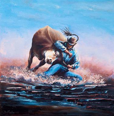 375x379 Bull Riding Paintings For Sale Saatchi Art - Bull Riding Painting