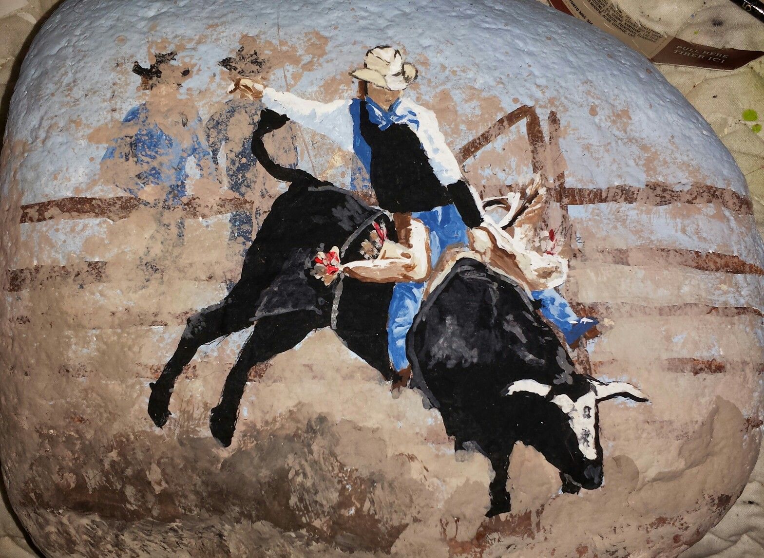 1568x1146 Bull Riding Painted Rock From Photo My Artpaintings - Bull Riding Painting