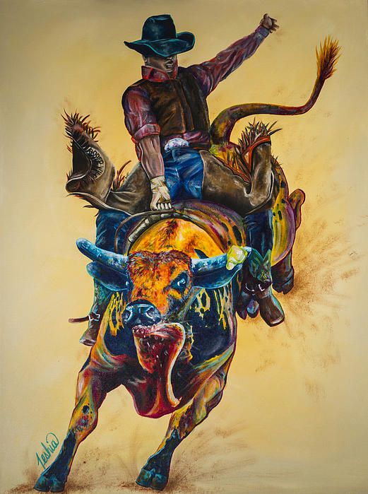 521x699 Colorful Contemporary Bull Riding Art Painting Contemporary - Bull Riding Painting
