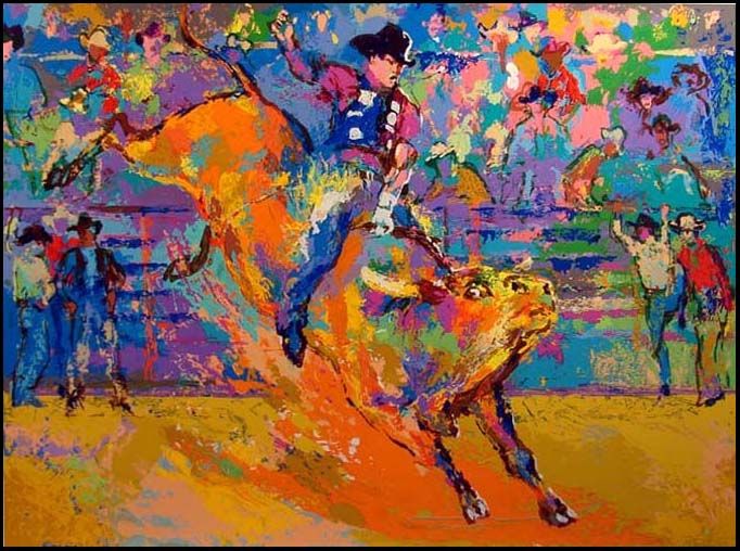682x508 Leroy Neiman Adriano, World Champion Bull Rider Hand Signed Le - Bull Riding Painting