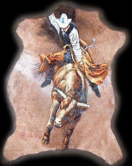 426x535 Painted Hides - Bull Riding Painting