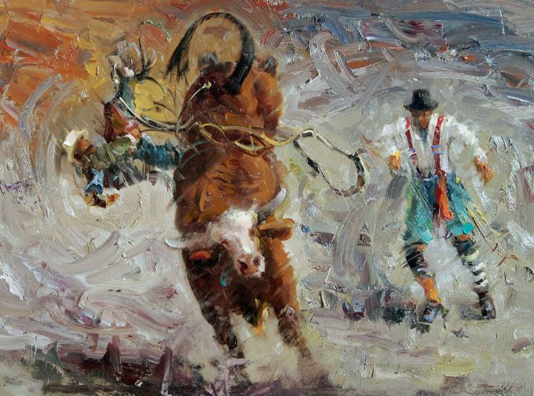 770x572 Saatchi Art Rodeo Bull Riding Painting By Mostafa Keyhani - Bull Riding Painting