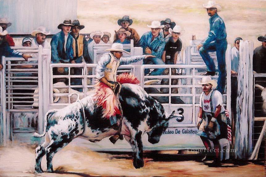 862x574 Bull Rider Viewing Painting In Oil For Sale - Bull Riding Painting