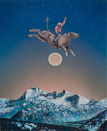 366x449 Bull Riding - Bull Riding Painting