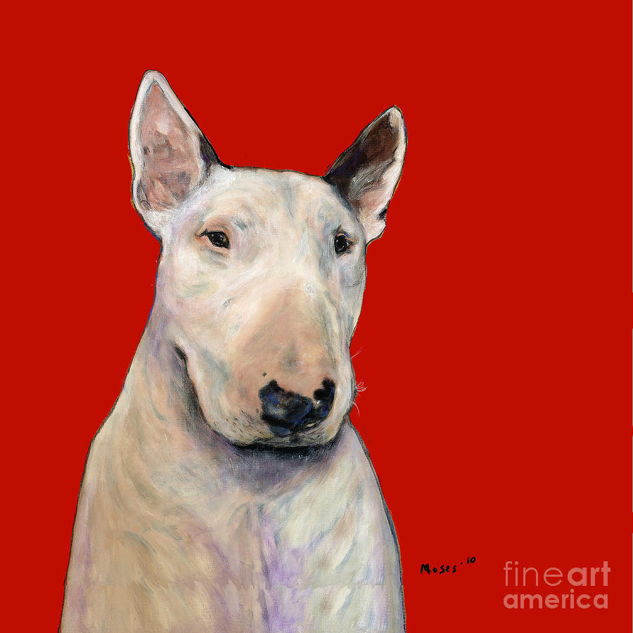 900x900 Bull Terrier On Red Painting By Dale Moses - Bull Terrier Painting