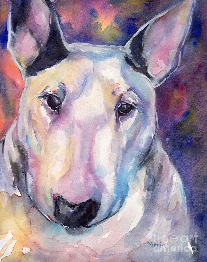 711x900 Bull Terrier Painting By Maria's Watercolor - Bull Terrier Painting