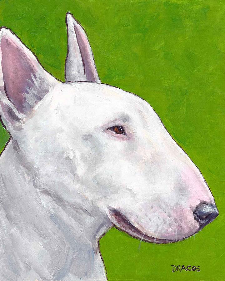 720x900 English Bull Terrier Profile On Green Painting By Dottie Dracos - Bull Terrier Painting