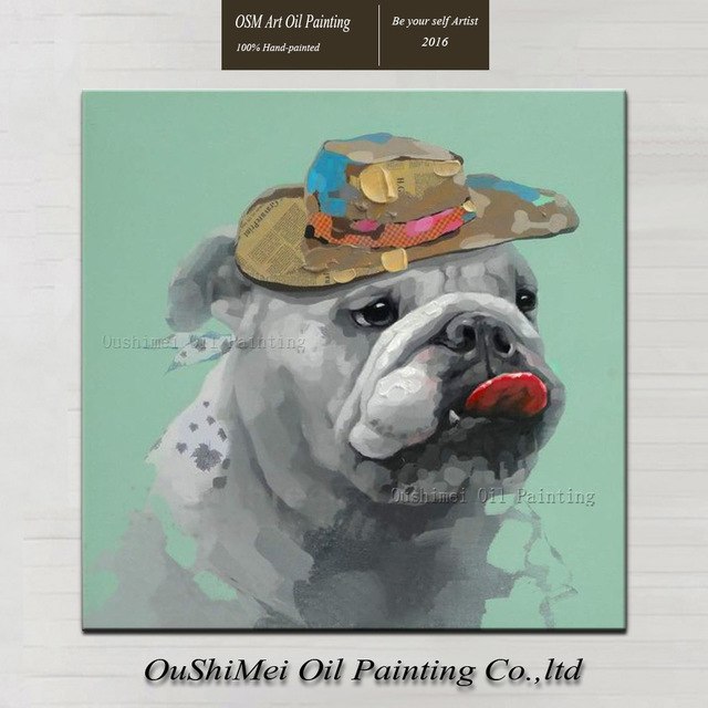 640x640 Free Ship Good Quality Handmade Funny Bulldog Oil Painting - Bulldog Oil Painting