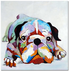 292x300 Hand Painted Bulldog Oil Painting On Canvas 50x50cm - Bulldog Oil Painting