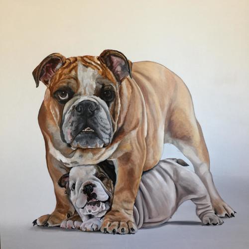 500x500 Painting Double Trouble Original Oil Painting (Original Art By - Bulldog Oil Painting