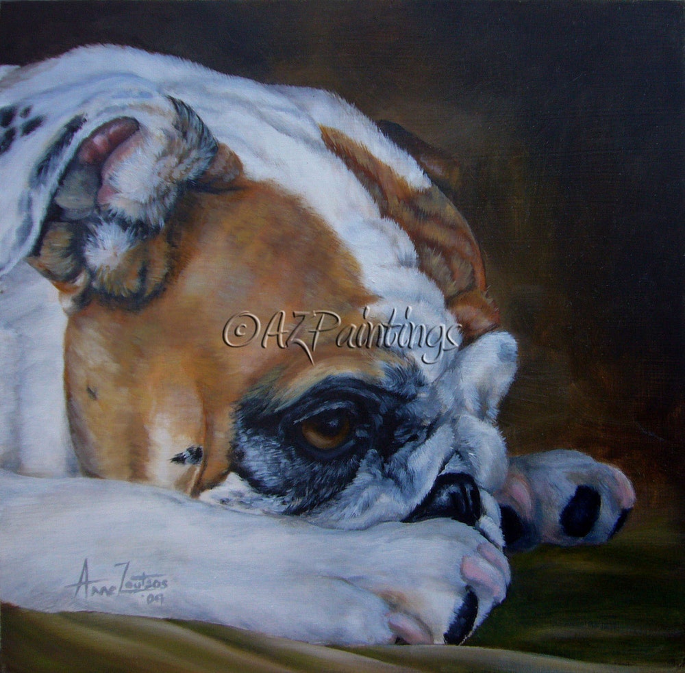 1000x983 Perchance To Dream - Bulldog Oil Painting