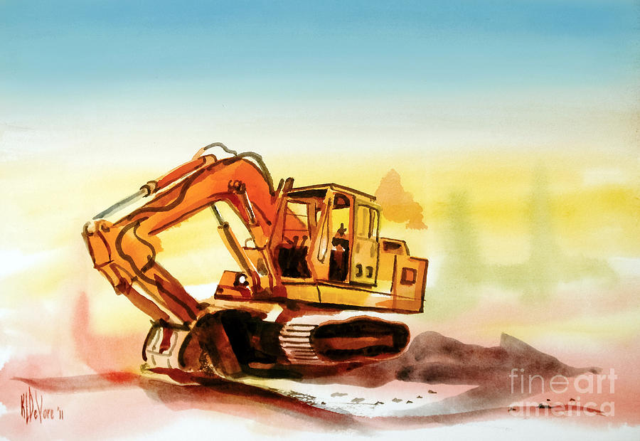 900x620 Dozer October Painting By Kip Devore - Bulldozer Painting