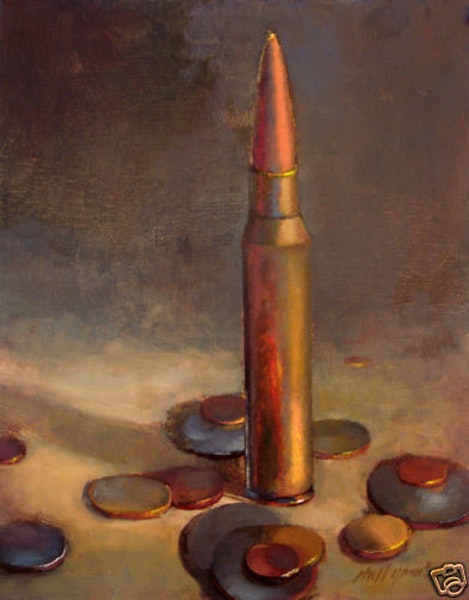 469x600 United States Machine Gun Bullet 14 11 In. Oil By Artist Hall - Bullet Painting